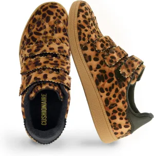 CUSHIONAIRE Bastion Vegan Hair Calf Leopard Print Casual Hook and Loop Closure Womens Sneakers – Lightweight Comfort with Non-Slip Rubber Sole