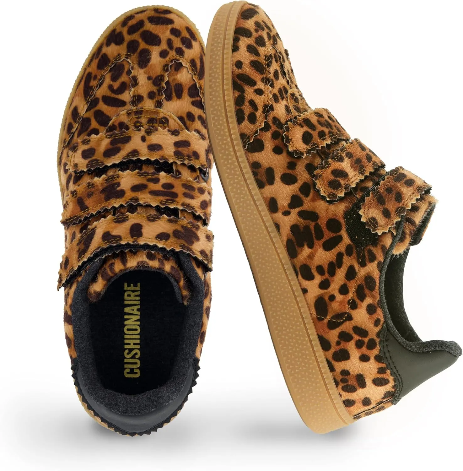 CUSHIONAIRE Bastion Vegan Hair Calf Leopard Print Casual Hook and Loop Closure Womens Sneakers – Lightweight Comfort with Non-Slip Rubber Sole