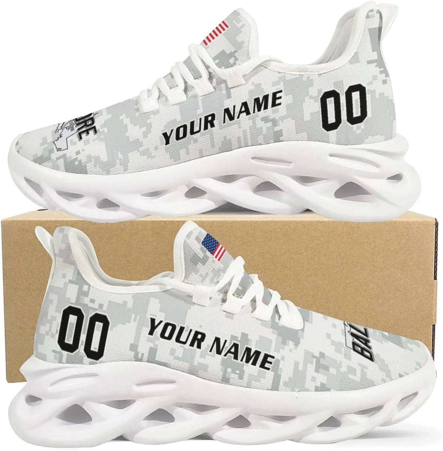 Custom Football Camo Salute Sneakers Personalized Breathable Fan Gift Workout Athletic Gym Slip-on Casual Shoes for Men Women