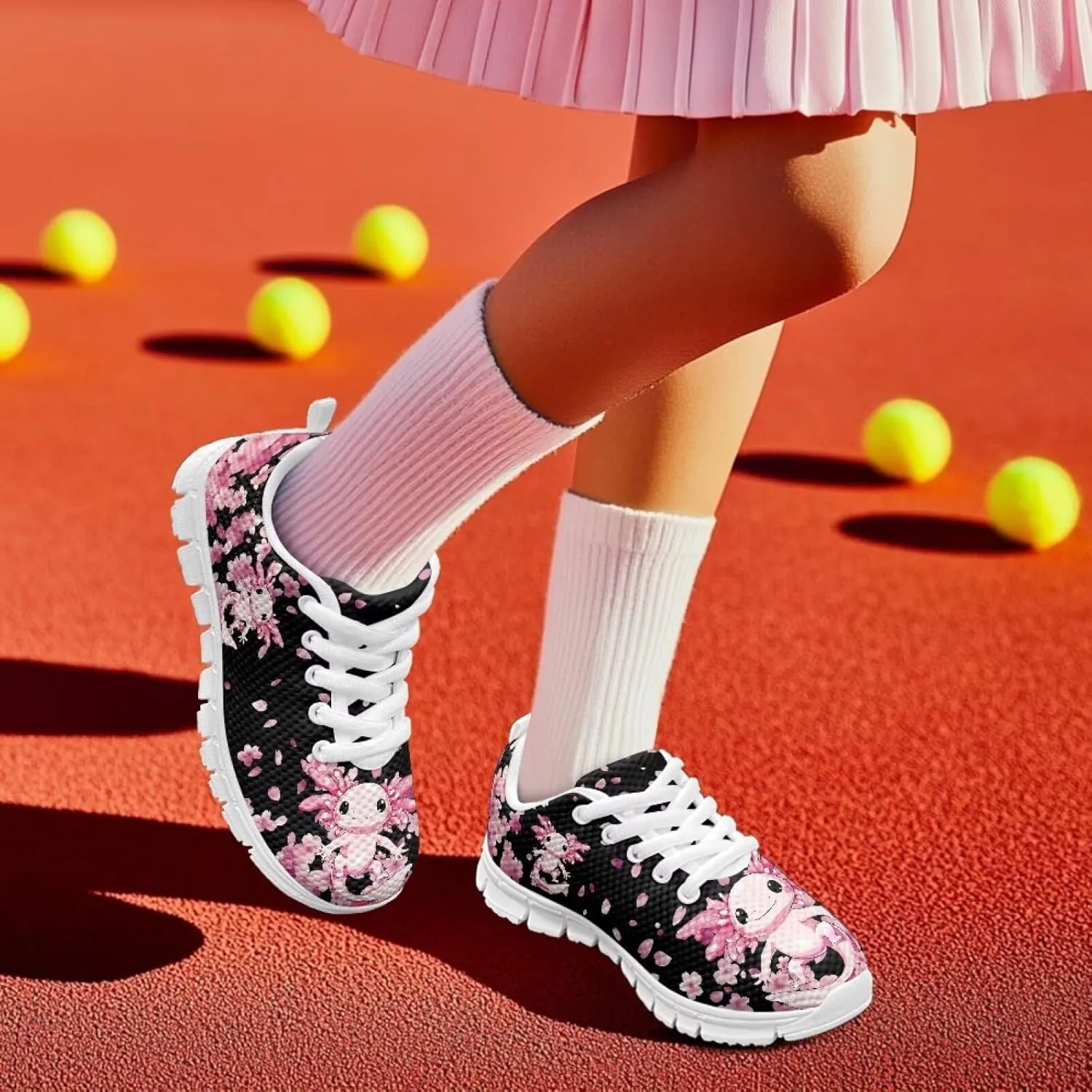 Cute Axolotl Girls Running Shoes Trendy Sneakers for Kids Athletic Shoes
