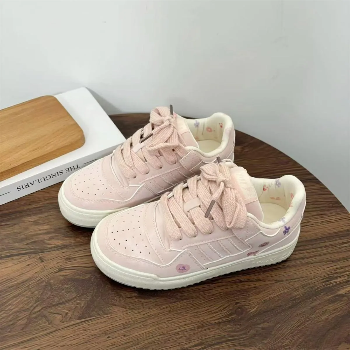 Cute Cartoon Print Chunky Sneakers for Women & Girls - Retro Y2K Leather Slip-On Shoes, Comfy Orthopedic Thick Sole Casual Streetwear for Sports, Hiking, Back to School, Beach Travel, Birthday Gifts