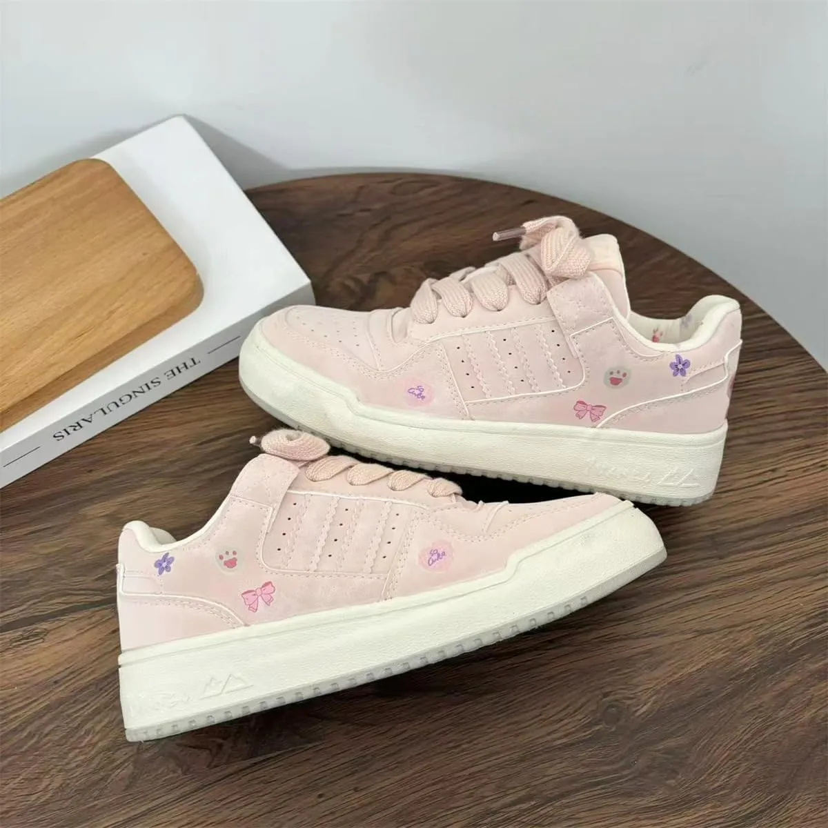 Cute Cartoon Print Chunky Sneakers for Women & Girls - Retro Y2K Leather Slip-On Shoes, Comfy Orthopedic Thick Sole Casual Streetwear for Sports, Hiking, Back to School, Beach Travel, Birthday Gifts