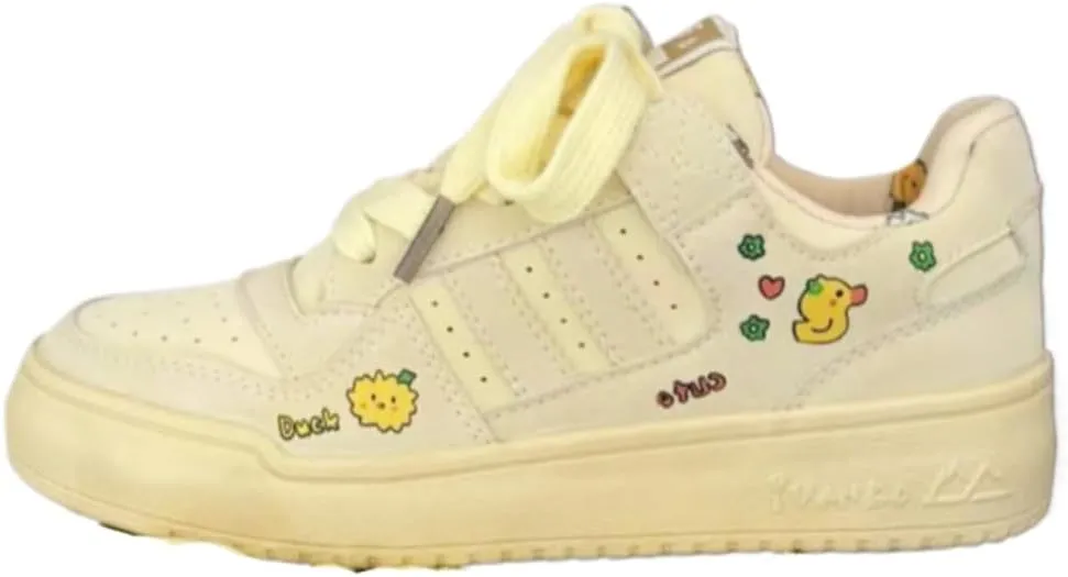 Cute Cartoon Print Chunky Sneakers for Women & Girls - Retro Y2K Leather Slip-On Shoes, Comfy Orthopedic Thick Sole Casual Streetwear for Sports, Hiking, Back to School, Beach Travel, Birthday Gifts
