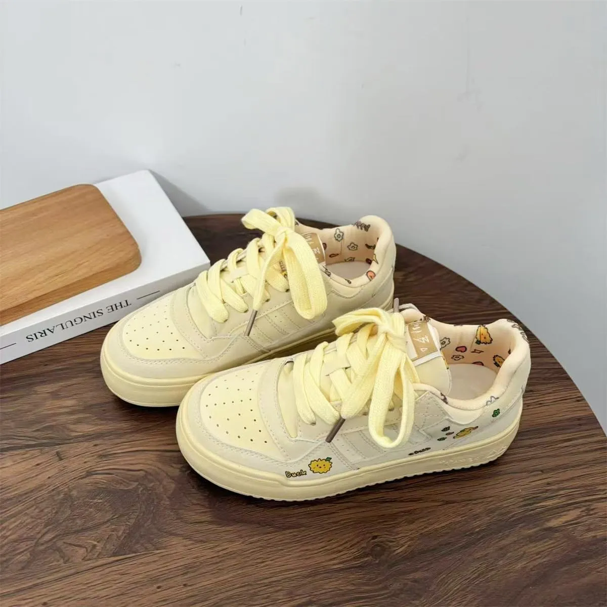 Cute Cartoon Print Chunky Sneakers for Women & Girls - Retro Y2K Leather Slip-On Shoes, Comfy Orthopedic Thick Sole Casual Streetwear for Sports, Hiking, Back to School, Beach Travel, Birthday Gifts