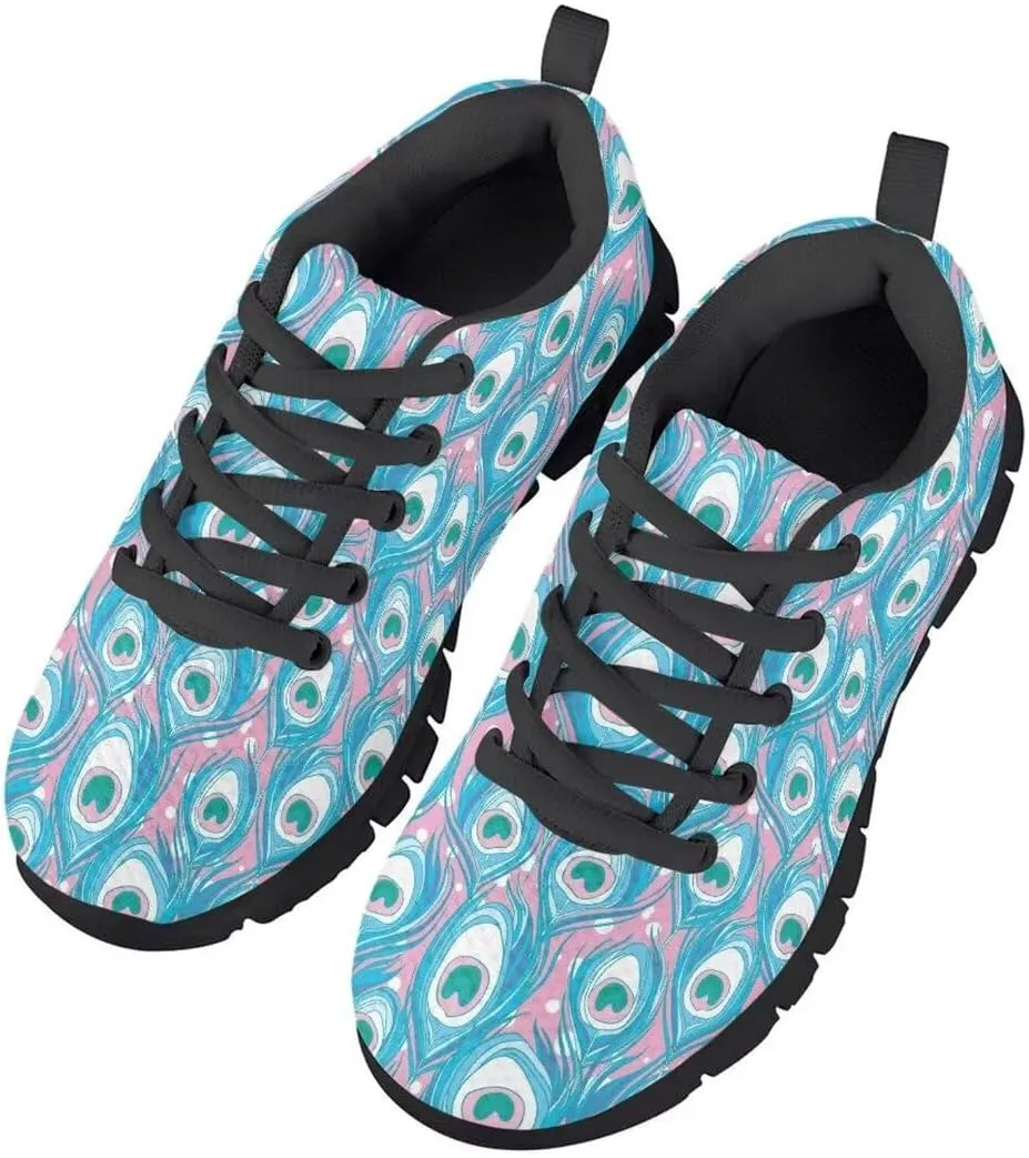 Cute Girls Shoes Lightweight Breathable Running Shoes Lace Up Walking Tennis Sneakers Black Sole