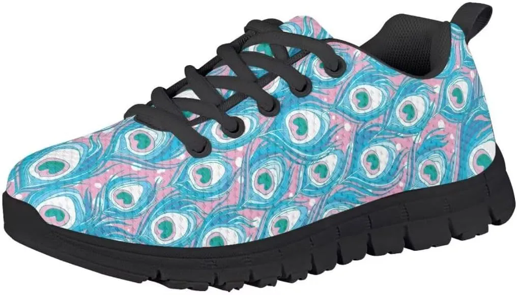 Cute Girls Shoes Lightweight Breathable Running Shoes Lace Up Walking Tennis Sneakers Black Sole