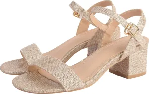 DADAWEN Women's Open Toe Ankle Strap Glitter Low Block Chunky Heels Sandals Party Dress Pumps Shoes