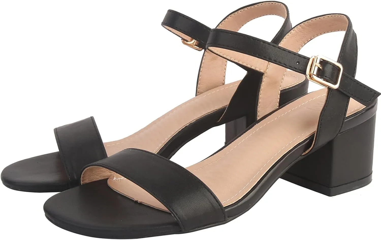 DADAWEN Women's Open Toe Ankle Strap Glitter Low Block Chunky Heels Sandals Party Dress Pumps Shoes