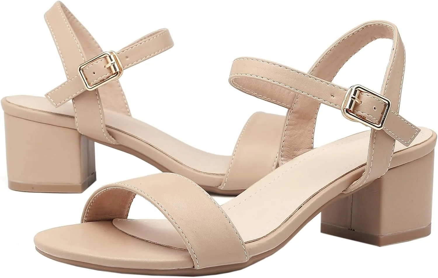 DADAWEN Women's Open Toe Ankle Strap Glitter Low Block Chunky Heels Sandals Party Dress Pumps Shoes