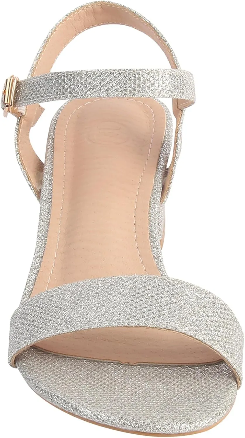 DADAWEN Women's Open Toe Ankle Strap Glitter Low Block Chunky Heels Sandals Party Dress Pumps Shoes