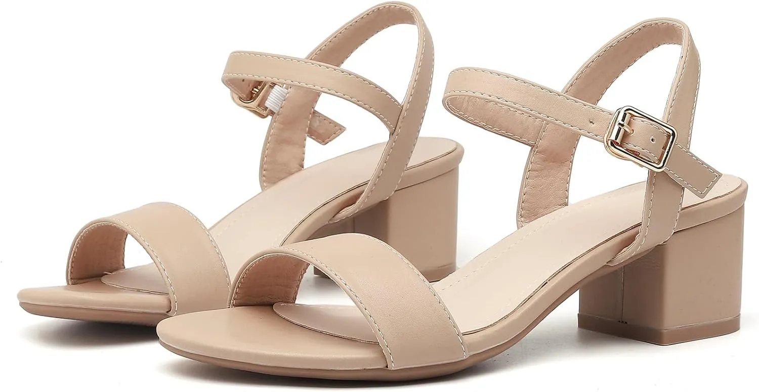 DADAWEN Women's Open Toe Ankle Strap Glitter Low Block Chunky Heels Sandals Party Dress Pumps Shoes