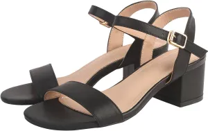 DADAWEN Women's Open Toe Ankle Strap Glitter Low Block Chunky Heels Sandals Party Dress Pumps Shoes