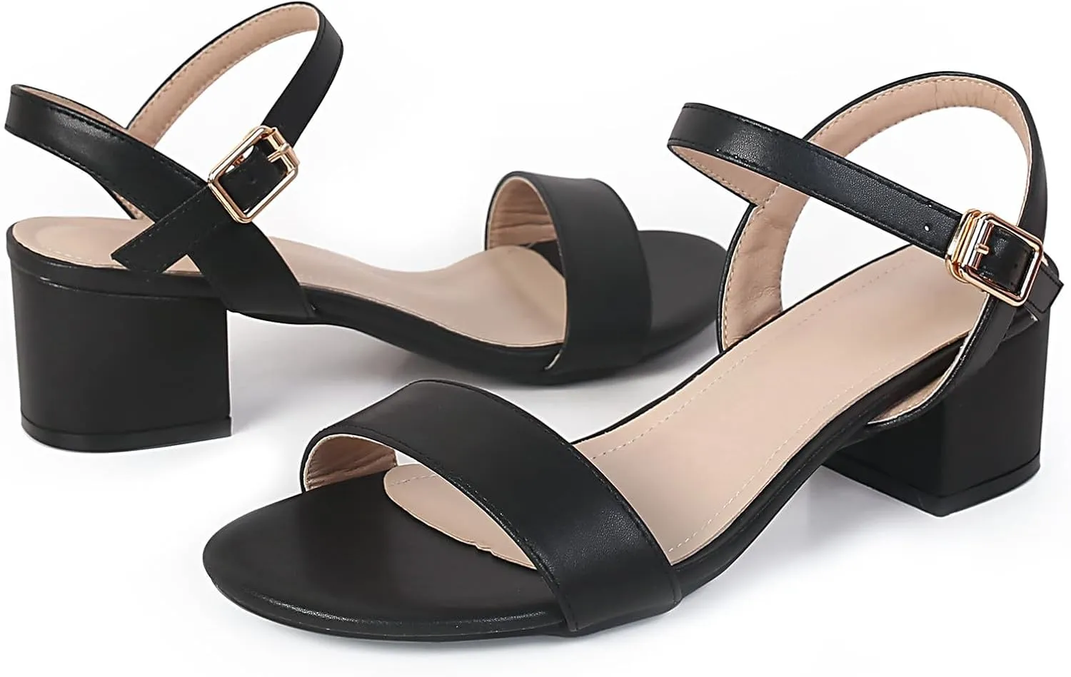DADAWEN Women's Open Toe Ankle Strap Glitter Low Block Chunky Heels Sandals Party Dress Pumps Shoes