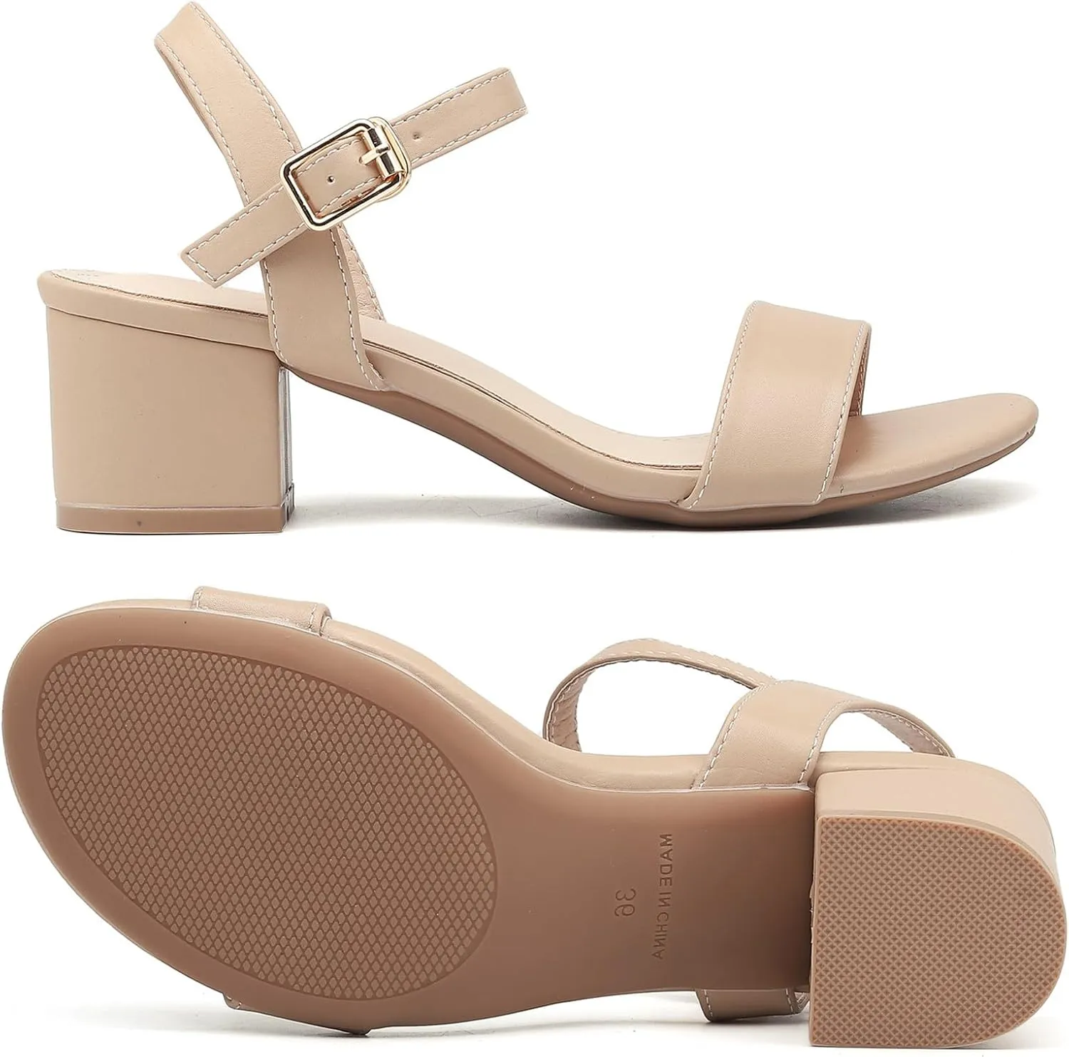 DADAWEN Women's Open Toe Ankle Strap Glitter Low Block Chunky Heels Sandals Party Dress Pumps Shoes