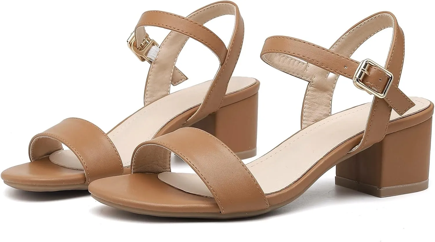 DADAWEN Women's Open Toe Ankle Strap Glitter Low Block Chunky Heels Sandals Party Dress Pumps Shoes