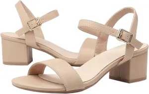 DADAWEN Women's Open Toe Ankle Strap Glitter Low Block Chunky Heels Sandals Party Dress Pumps Shoes