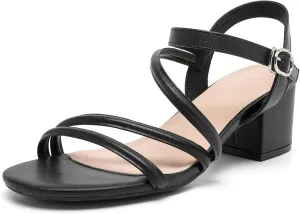 DADAWEN Women's Strappy Open Toe Rhinestone Low Block Chunky Heels Sandals Ankle Buckle Heeled Sandals Wedding Party Dress Pumps Shoes