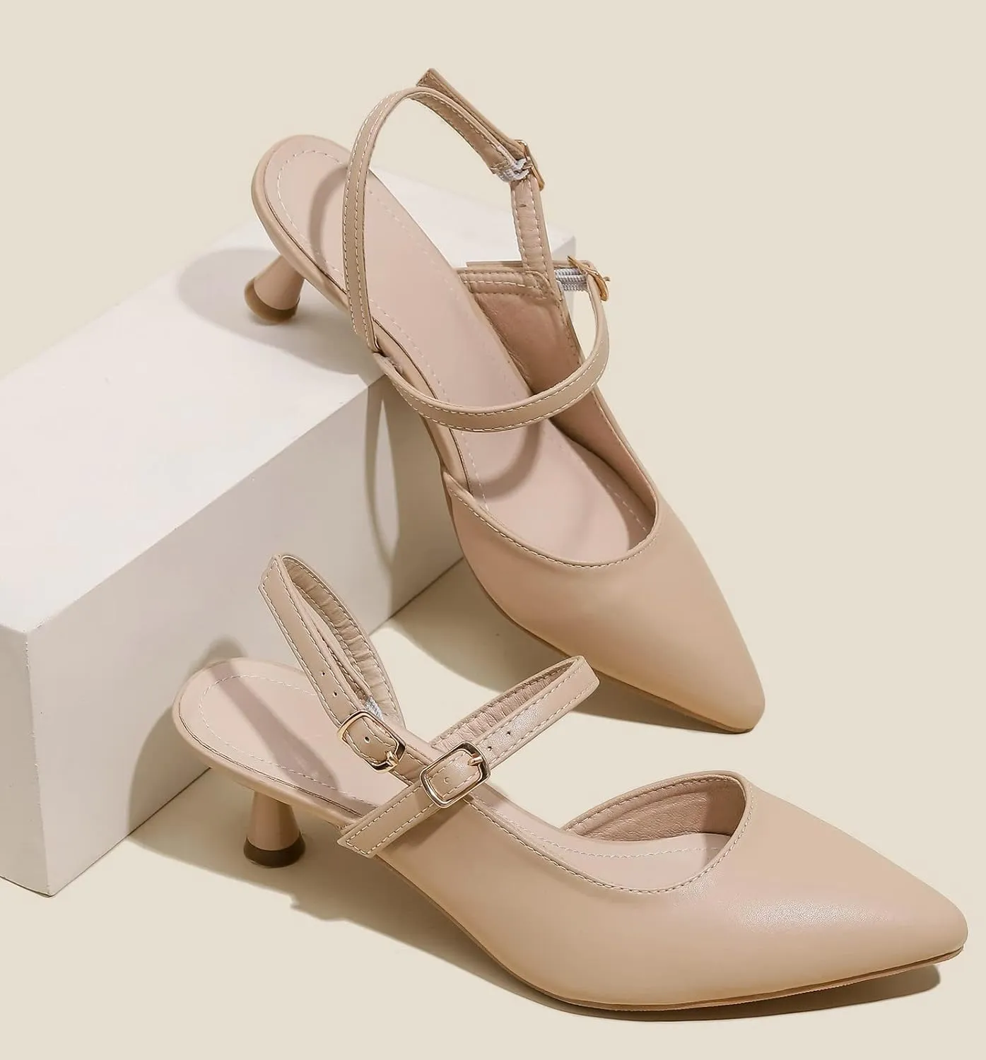 DADAWEN Women's Strappy Open Toe Rhinestone Low Block Chunky Heels Sandals Ankle Buckle Heeled Sandals Wedding Party Dress Pumps Shoes