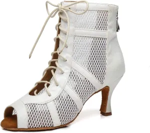 Dance Practice Shoes for Women Mesh Ballroom Sandals Heels Party Prom Ankle Booties with Zip