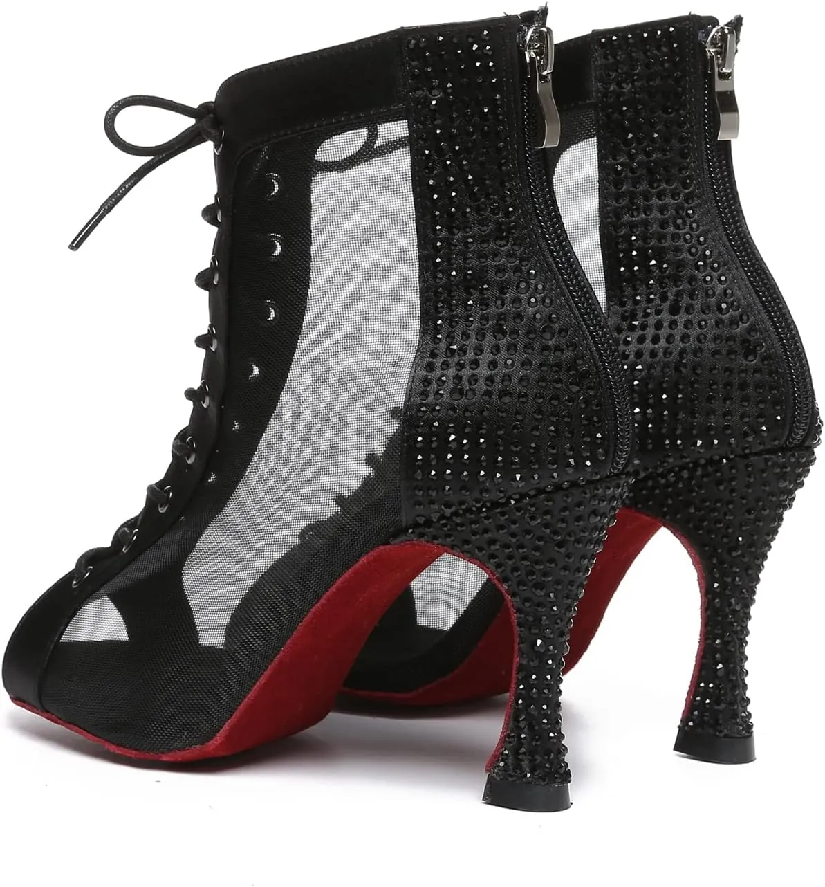 Dance Practice Shoes for Women Mesh Ballroom Sandals Heels Party Prom Ankle Booties with Zip