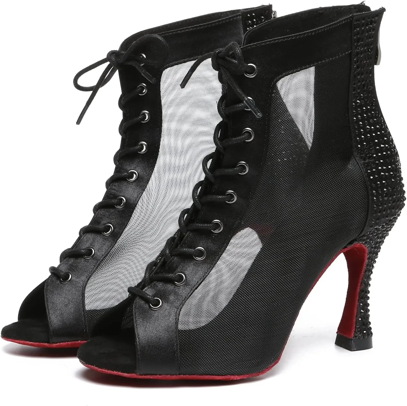 Dance Practice Shoes for Women Mesh Ballroom Sandals Heels Party Prom Ankle Booties with Zip