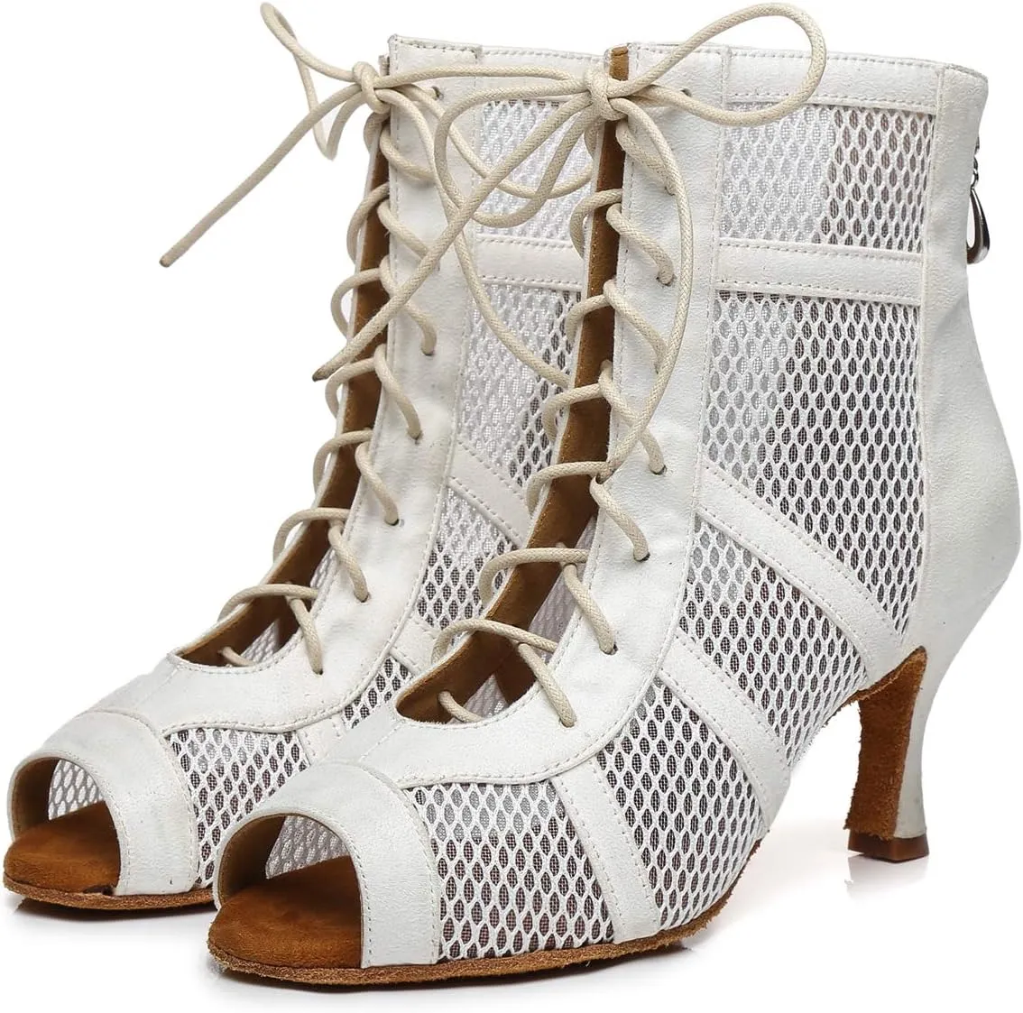 Dance Practice Shoes for Women Mesh Ballroom Sandals Heels Party Prom Ankle Booties with Zip
