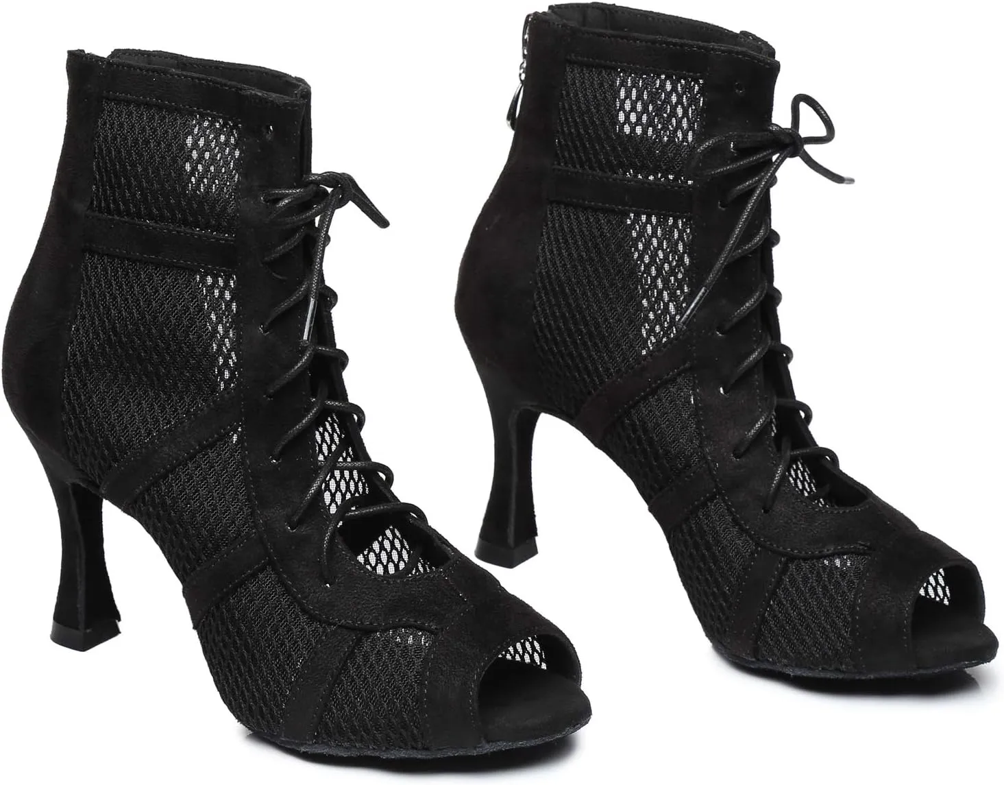 Dance Practice Shoes for Women Mesh Ballroom Sandals Heels Party Prom Ankle Booties with Zip