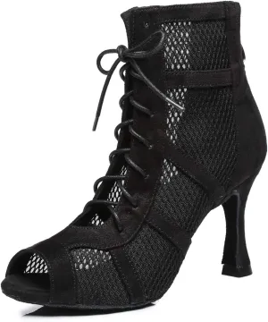 Dance Practice Shoes for Women Mesh Ballroom Sandals Heels Party Prom Ankle Booties with Zip