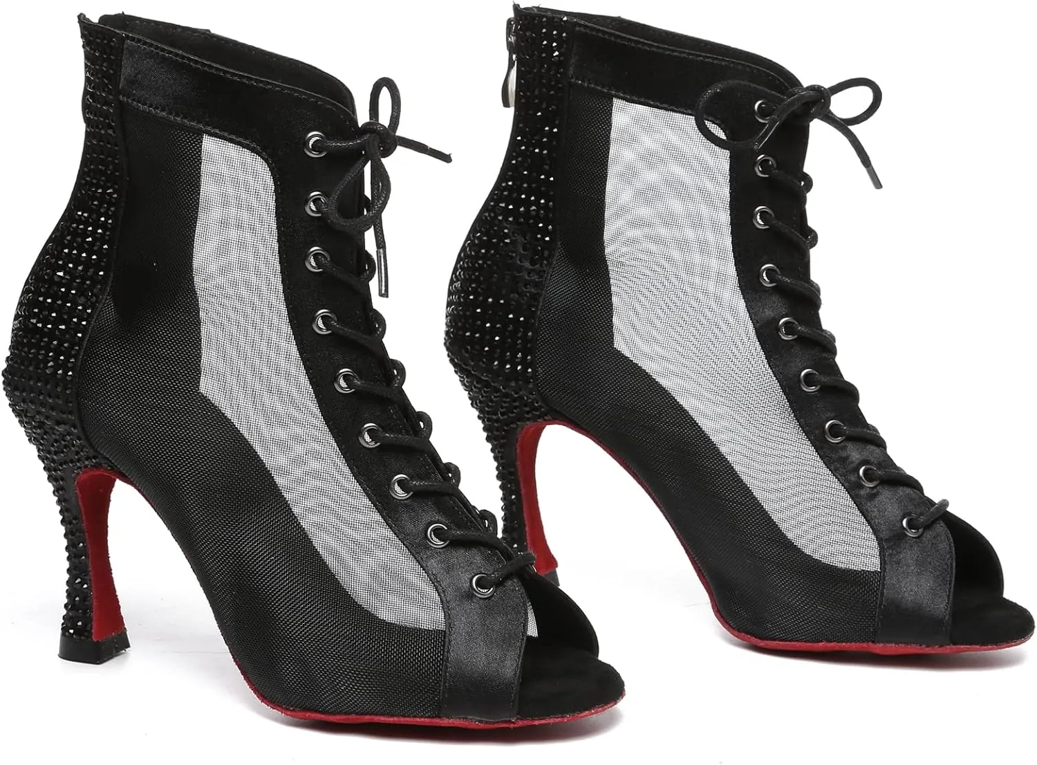 Dance Practice Shoes for Women Mesh Ballroom Sandals Heels Party Prom Ankle Booties with Zip