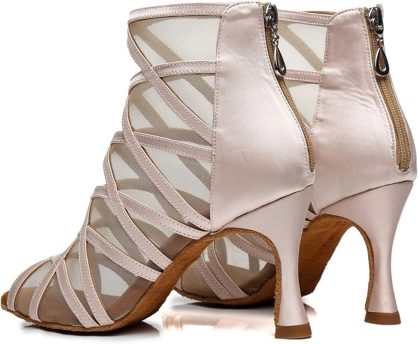 Dance Practice Shoes for Women Mesh Ballroom Sandals Heels Party Prom Ankle Booties with Zip