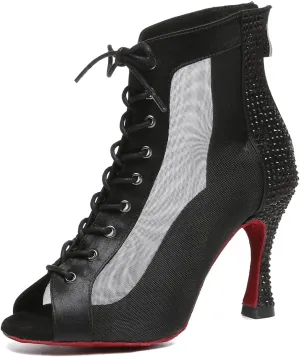 Dance Practice Shoes for Women Mesh Ballroom Sandals Heels Party Prom Ankle Booties with Zip