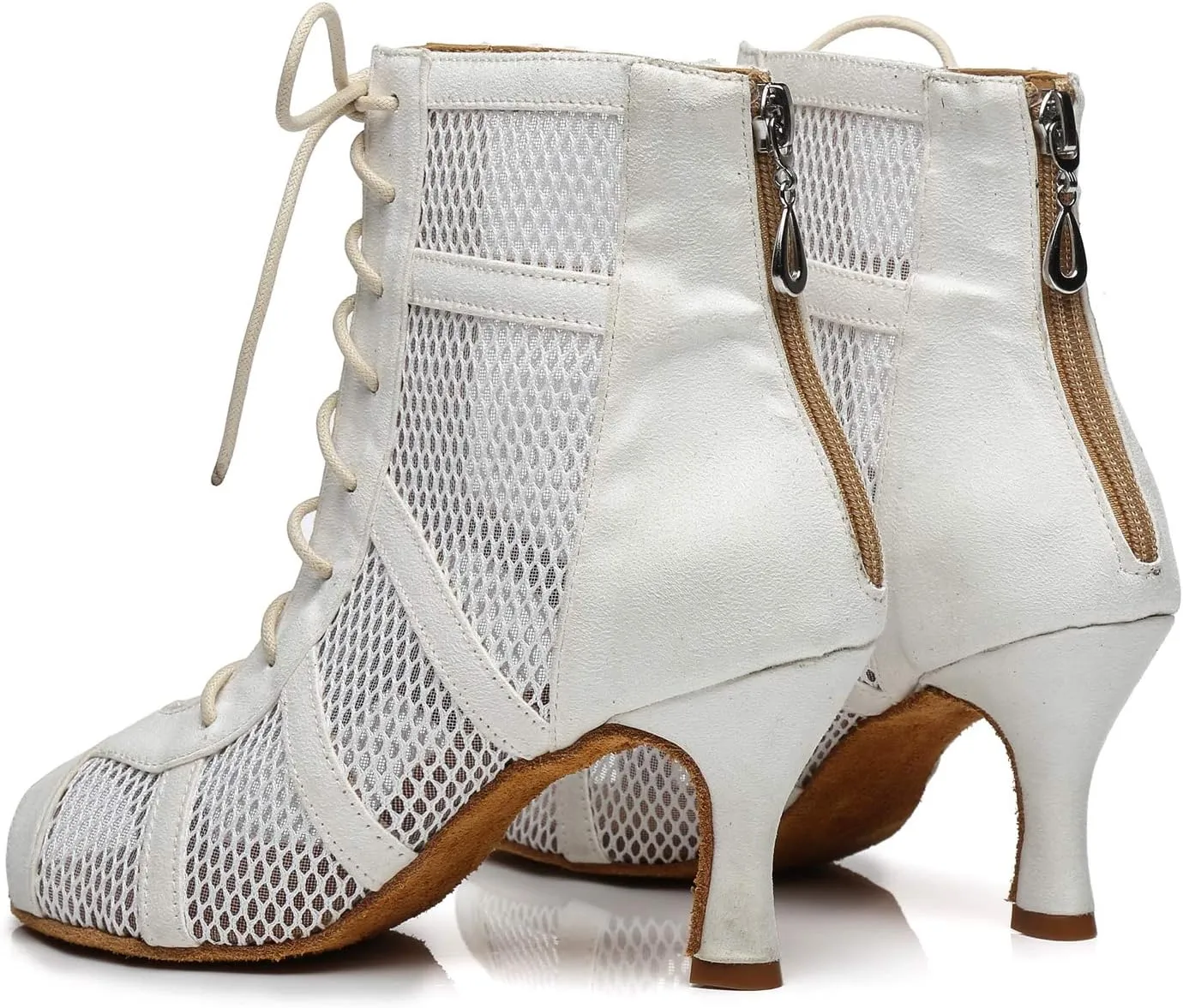 Dance Practice Shoes for Women Mesh Ballroom Sandals Heels Party Prom Ankle Booties with Zip