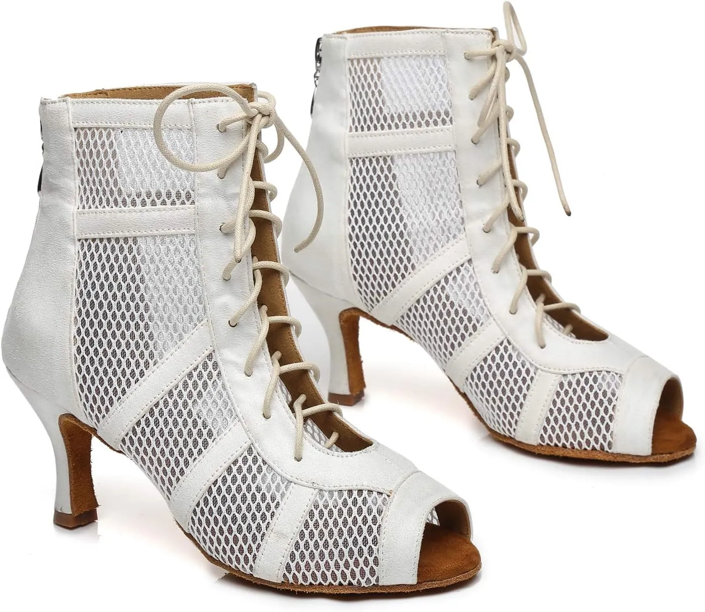 Dance Practice Shoes for Women Mesh Ballroom Sandals Heels Party Prom Ankle Booties with Zip
