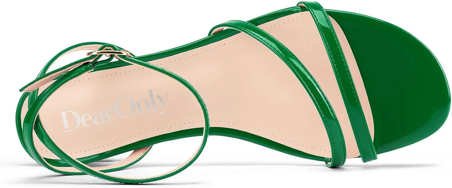 DearOnly Womens Low Kitten Heel Strappy Sandals Open Toe Ankle Strap Dress Shoes 1.4 Inches Heels