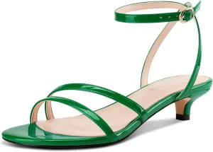 DearOnly Womens Low Kitten Heel Strappy Sandals Open Toe Ankle Strap Dress Shoes 1.4 Inches Heels