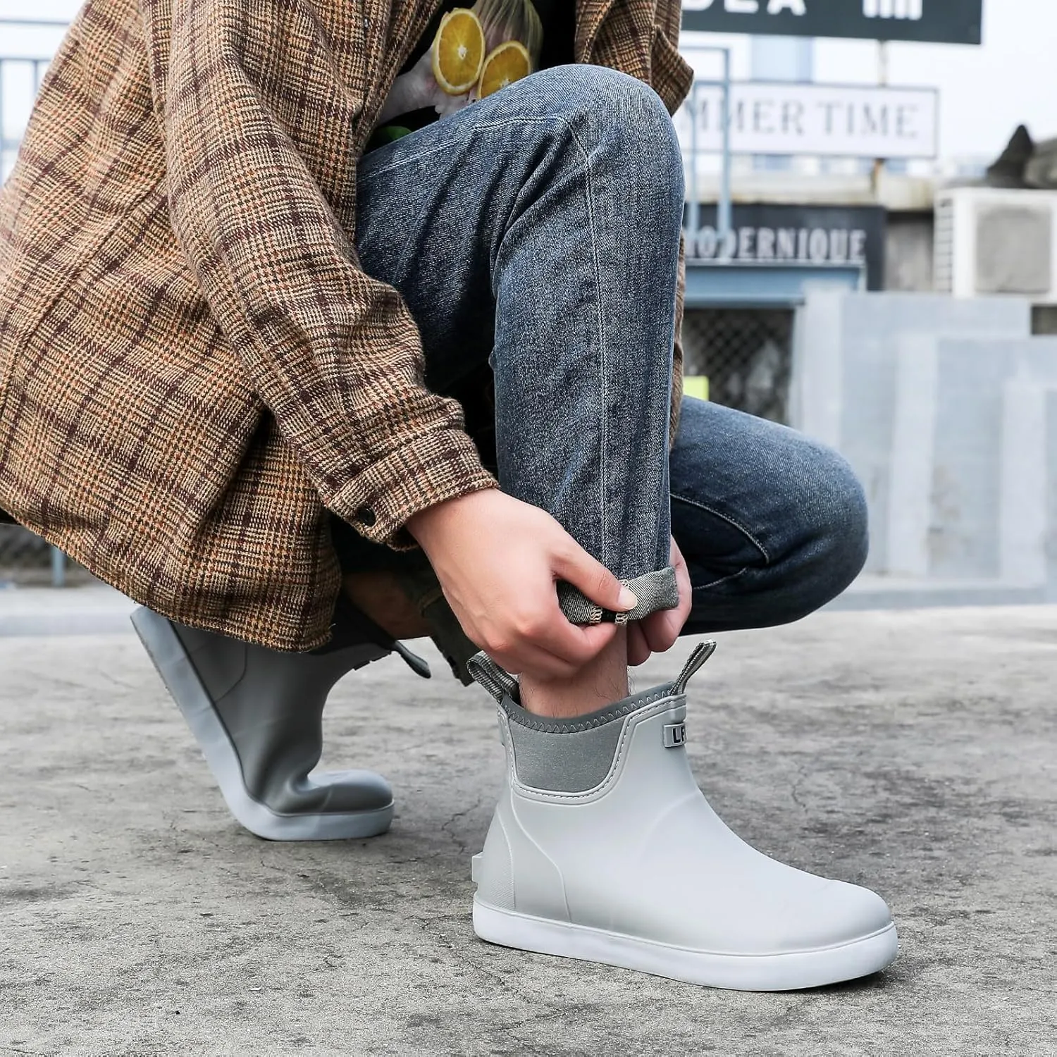 Deck Boots Men Size 6.5-10.5, Rain Boots Anti-Slip Fishing, Waterproof Shoes Rogue Wave, Rubber Boots Outdoor Ankle Footwear Durable