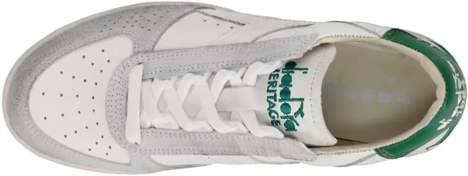 Diadora Mens B.Elite H Leather Dirty Perforated Lace Up Sneakers Shoes Casual - Off White