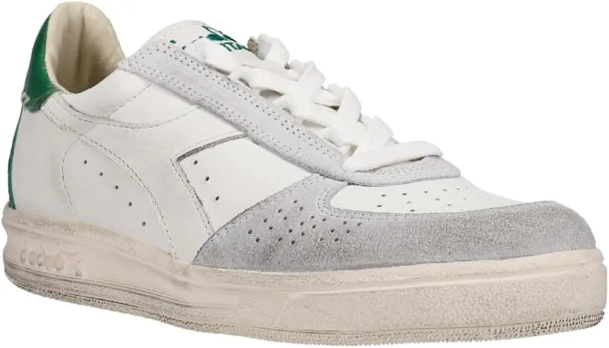 Diadora Mens B.Elite H Leather Dirty Perforated Lace Up Sneakers Shoes Casual - Off White