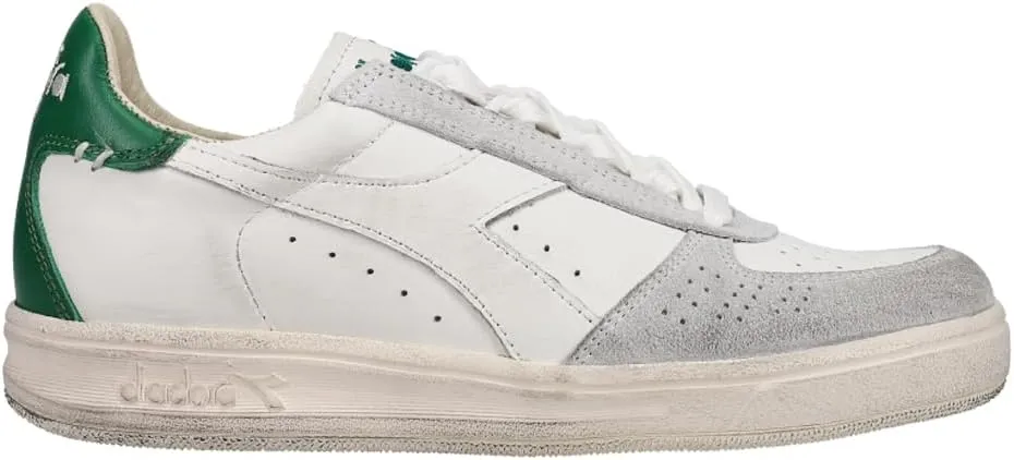 Diadora Mens B.Elite H Leather Dirty Perforated Lace Up Sneakers Shoes Casual - Off White