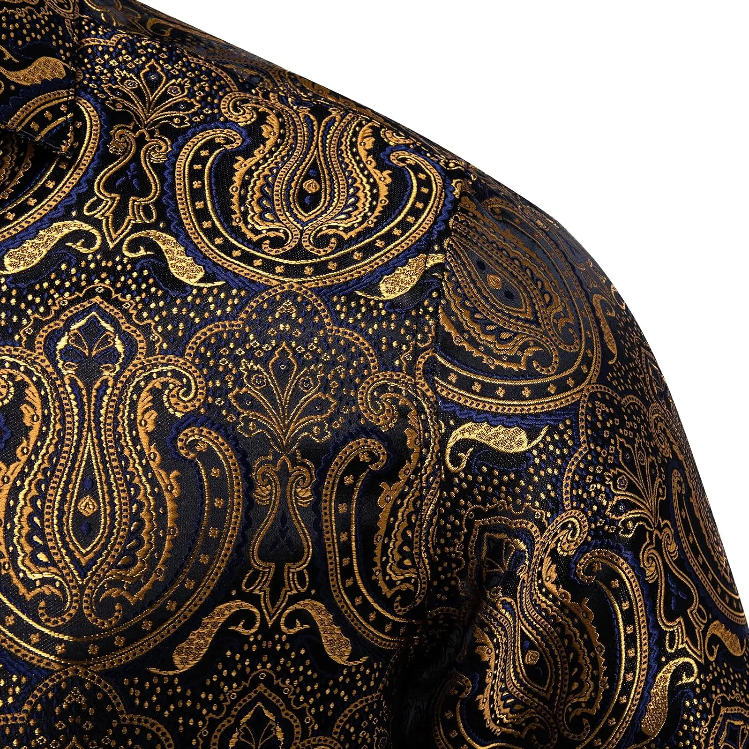 DiBanGu Men's Silk Paisley Dress Shirt Formal Long Sleeve Button-Down Casual Shirts for Wedding Party