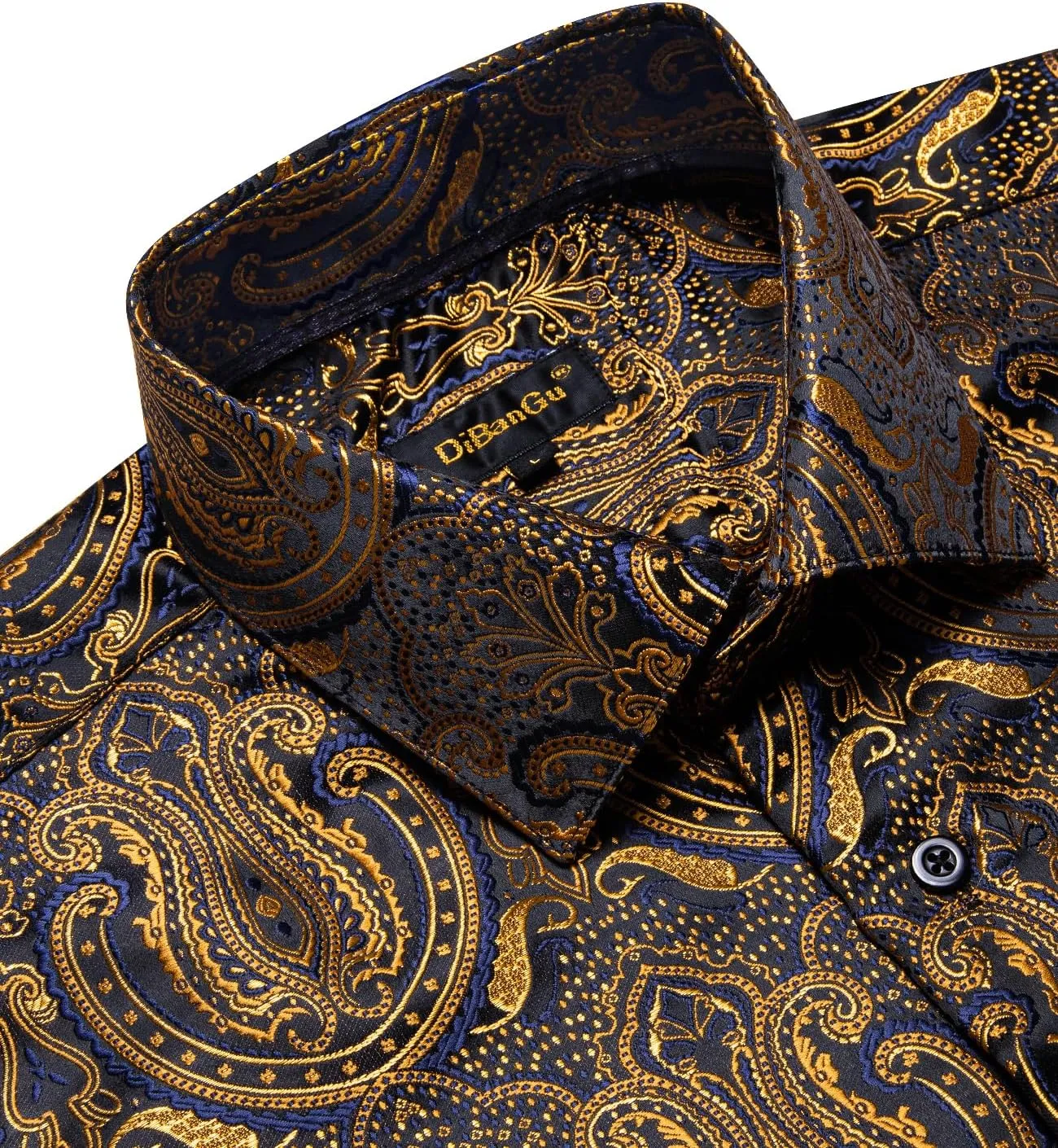 DiBanGu Men's Silk Paisley Dress Shirt Formal Long Sleeve Button-Down Casual Shirts for Wedding Party
