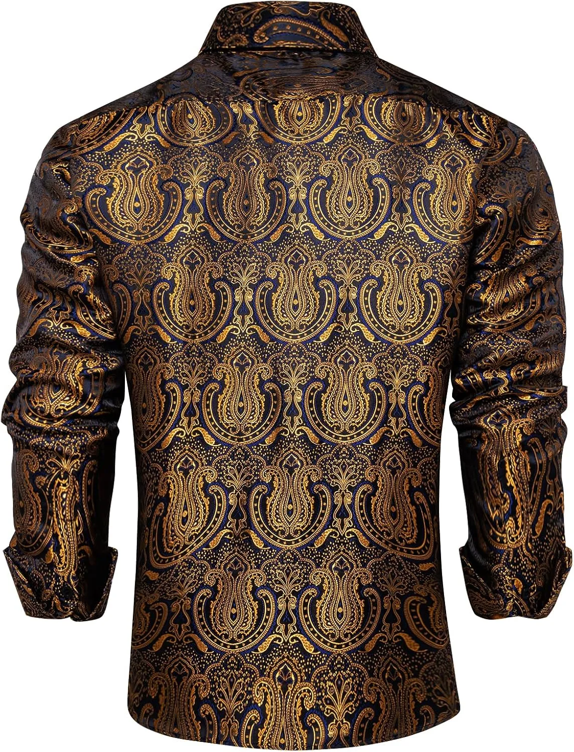 DiBanGu Men's Silk Paisley Dress Shirt Formal Long Sleeve Button-Down Casual Shirts for Wedding Party