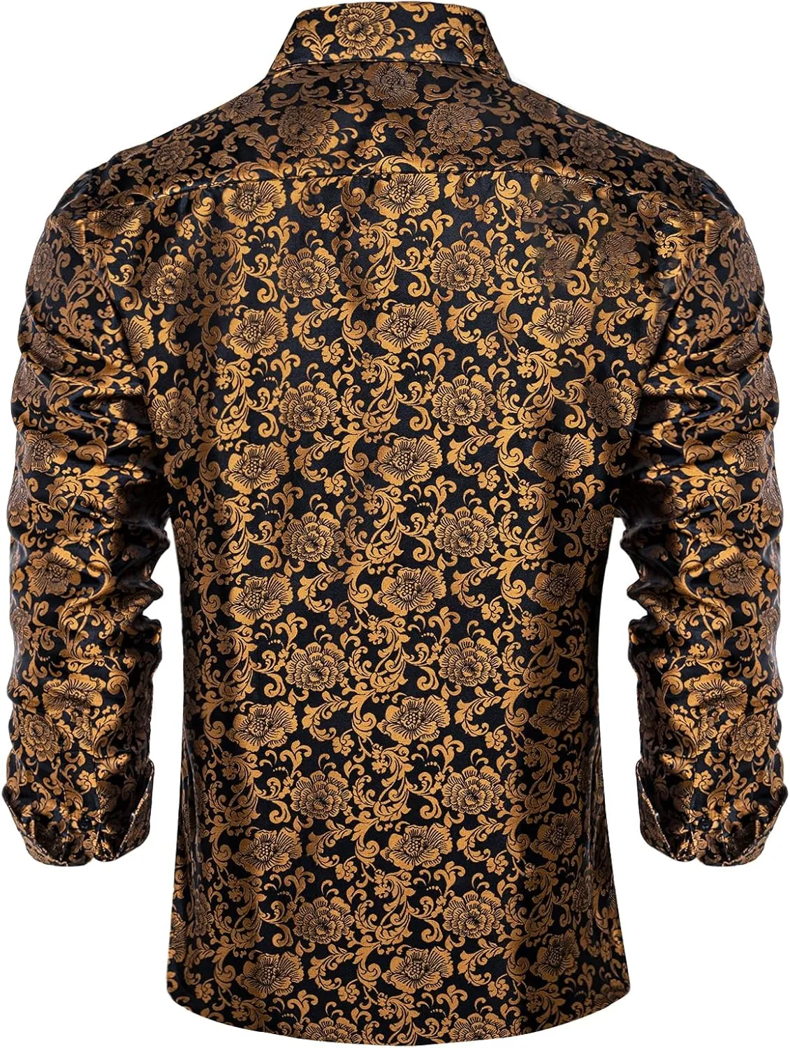 DiBanGu Men's Silk Paisley Dress Shirt Formal Long Sleeve Button-Down Casual Shirts for Wedding Party