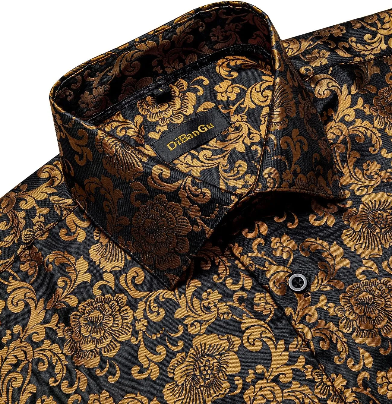DiBanGu Men's Silk Paisley Dress Shirt Formal Long Sleeve Button-Down Casual Shirts for Wedding Party