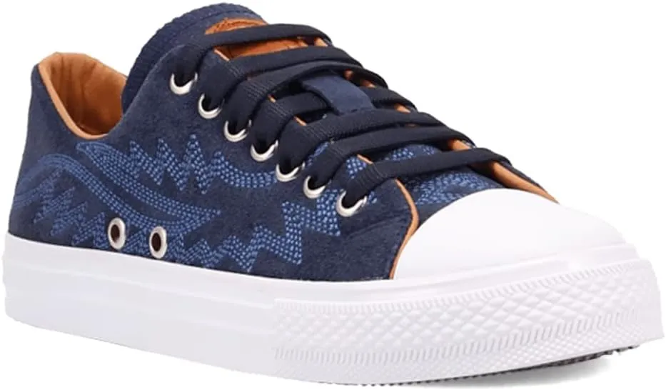 Dingo Womens Campus Embroidered Lace Up Sneakers Shoes Casual - Blue