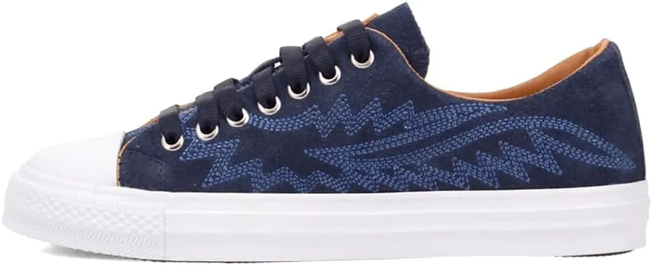 Dingo Womens Campus Embroidered Lace Up Sneakers Shoes Casual - Blue