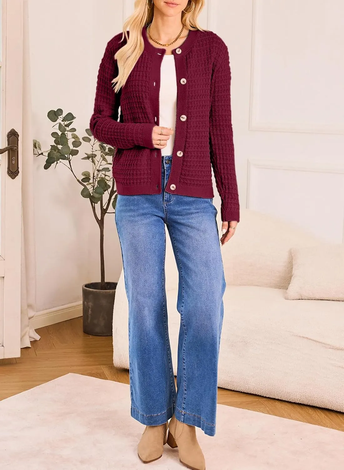 Dokotoo Cardigan Sweaters for Women Lightweight Long Sleeve Open Front 2024 Button Down Jacket Winter