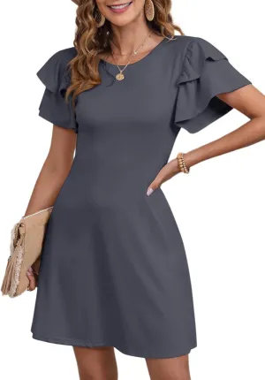 Dokotoo Women 2025 Summer Ruffle Edge Sleeve Dresses Floral Casual Beach Mini Dress with Pocket