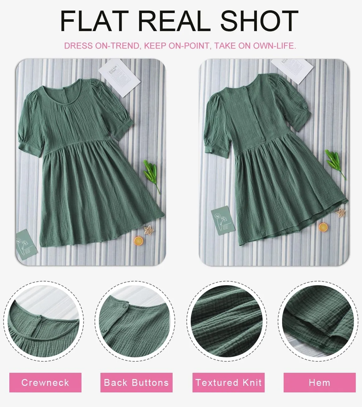 Dokotoo Womens 2025 Spring Summer Crewneck Puff Sleeve Babydoll Elegant Empire Waist Mini Swing Skater Dresses with Pockets