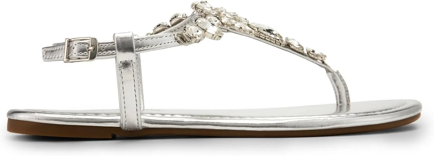 DREAM PAIRS Flat Sandals for Women Dressy Rhinestone T-Strap Thong Flat Sandals for Summers Dress Beach